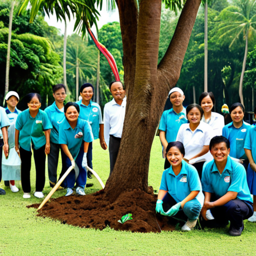 **Community Tree Planting Event:** "A group of people of various ages, fully clothed in appropriate attire, planting trees in a park in Thailand, focus on smiling faces and teamwork, bright sunny day, safe for work, appropriate content, professional, perfect anatomy, natural proportions, family-friendly."