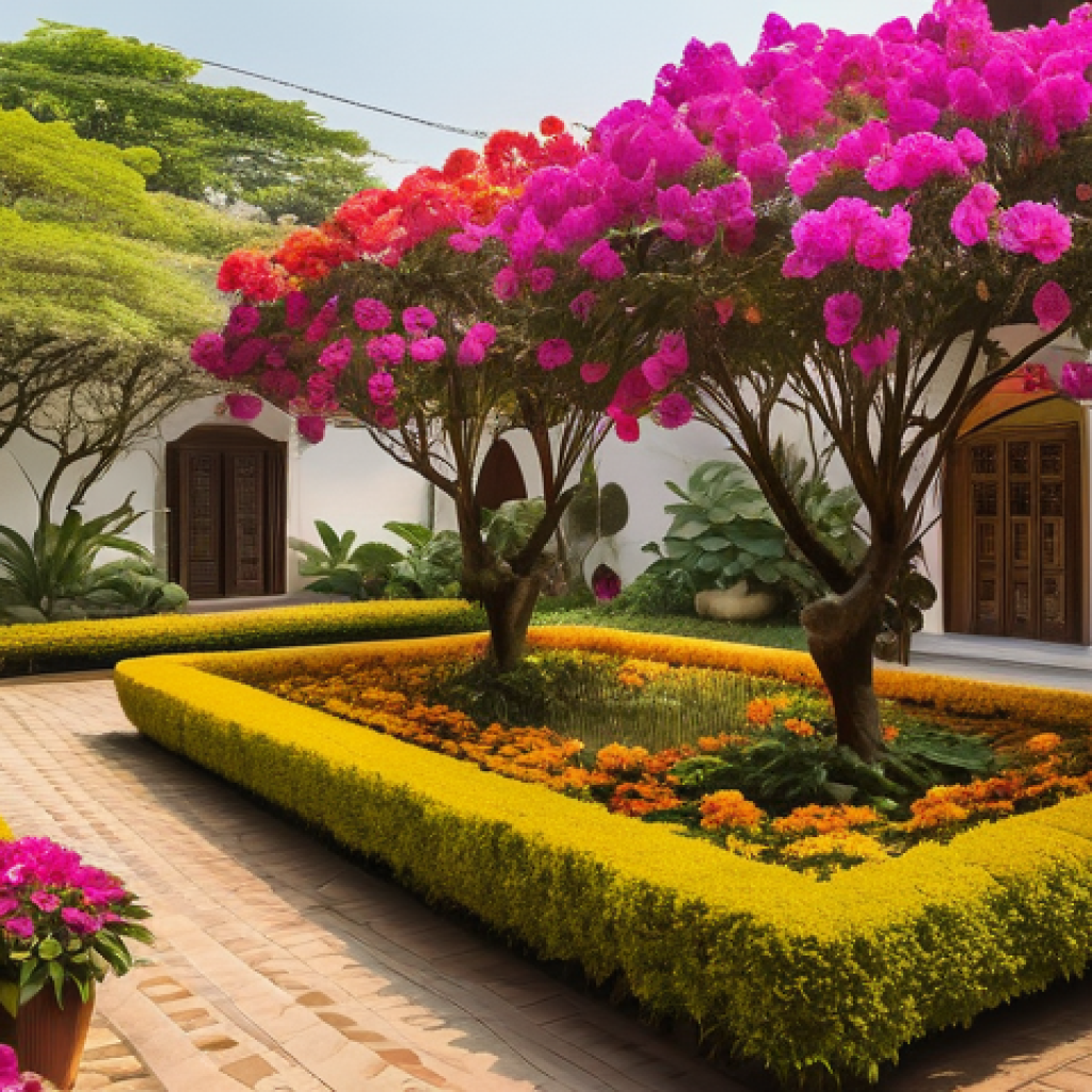 자연 관찰을 통한 생태계 변화 이해하기 - **"A vibrant and lush Thai home garden, bathed in warm, golden sunlight. Numerous colorful tropical ...