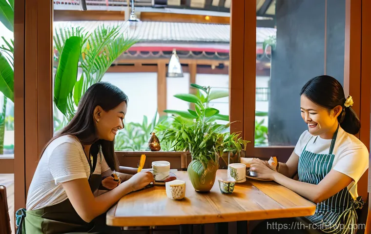 지역 생태계와의 상호작용 이해하기 - **Thai Artisan at Work in a Traditional Workshop**
    A serene and focused Thai female artisan in h...