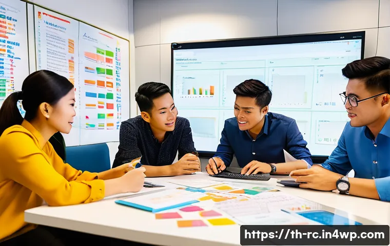 모니터링 활동을 위한 재정 지원 방법 - A detailed office scene showing a diverse Thai project team in a modern workspace, collaboratively p...